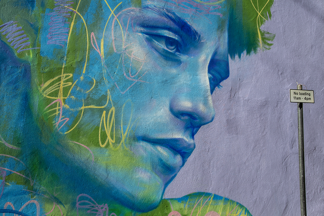 Street art featuring a huge face